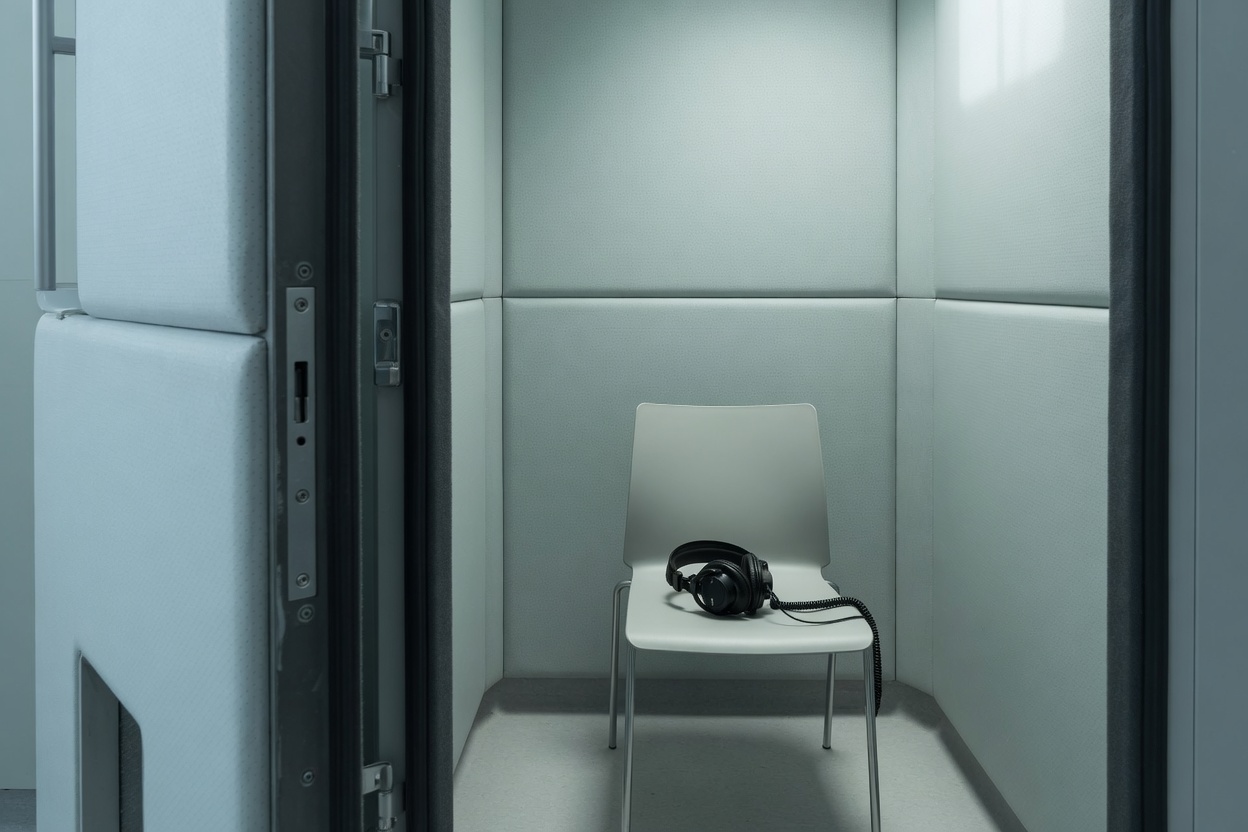 A sound booth for a hearing test